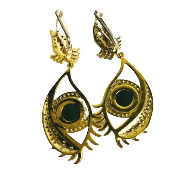 Turkish Handmade Hamsa 925 Silver Green CZ Stone Womens Earring And Ring Set New - Picture 3 of 7